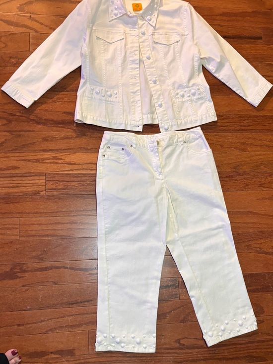 Ruby Rd. Pants - Ruby Rd. White Denim Jacket with Dome Studs Matching Pants Size 6P NWOT